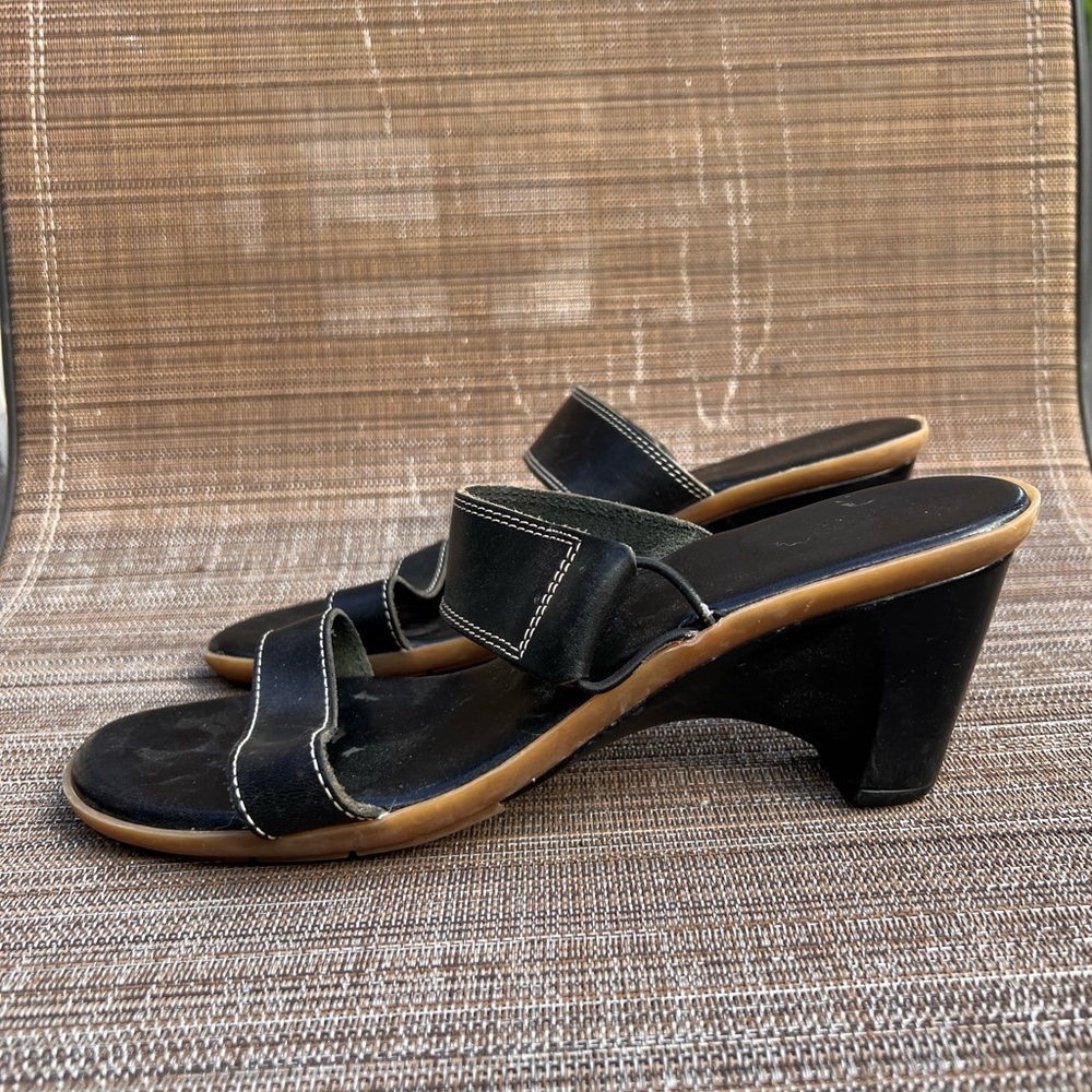 BASS black leather slip on sandals